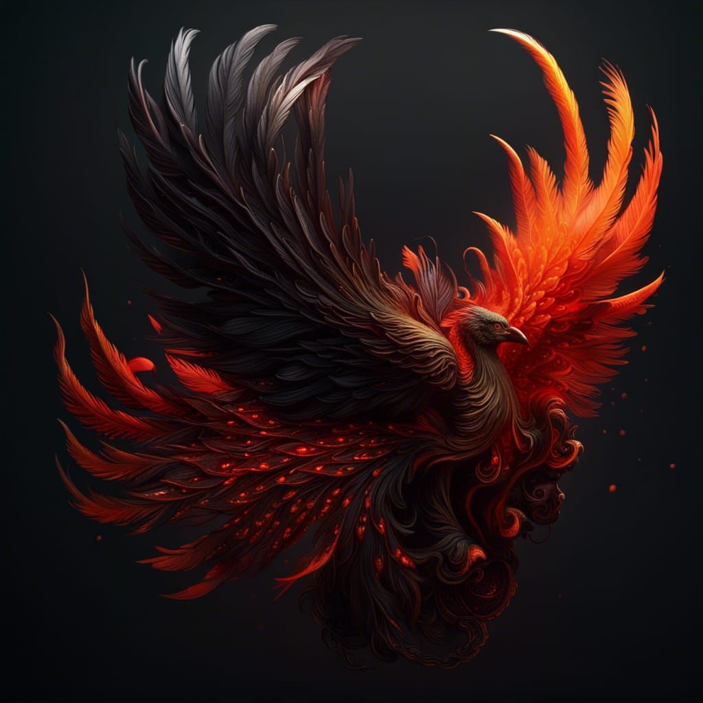 Fiery Phoenix Feather in Detailed Matte Painting