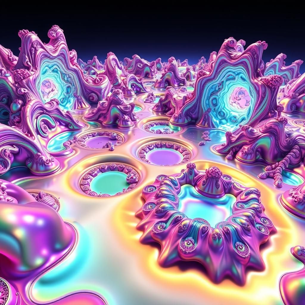 Iridescent Mandelbulb Fractal Landscape in 3D