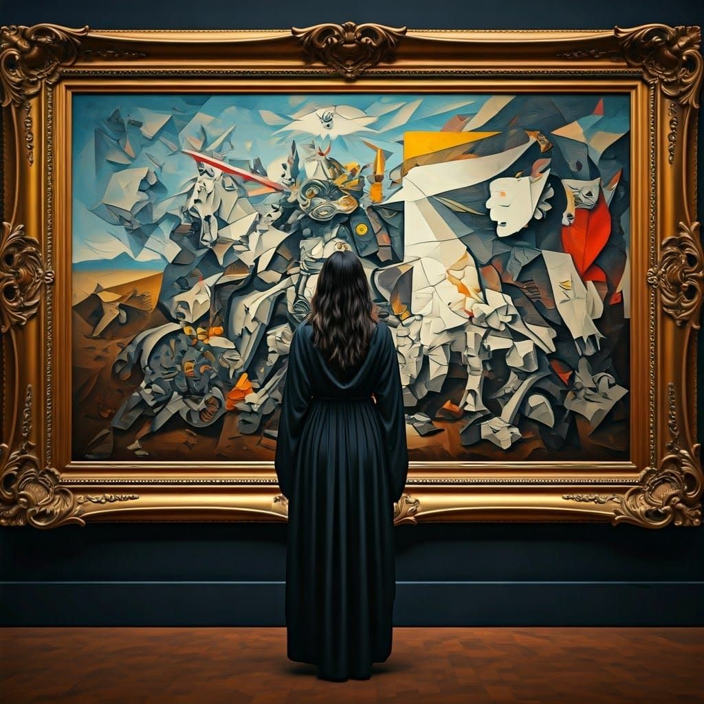 Mecha Battle Painting in Cubist Surrealist Style