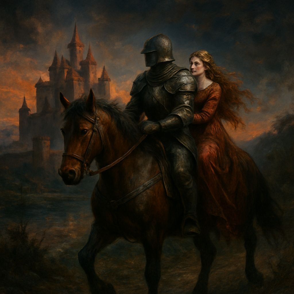 Knight and Princess Escape: Dark Fantasy Realism Oil Paintin...
