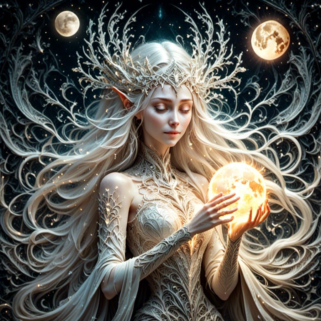 Earth Queen Holding Sun and Moon: Digital Art