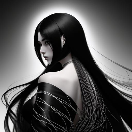 Monochrome Woman with Abstract Hair: Black and White Photogr...