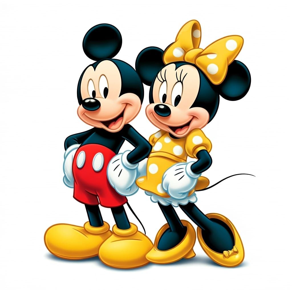 Mickey and Minnie Mouse in Classic Cartoon Style