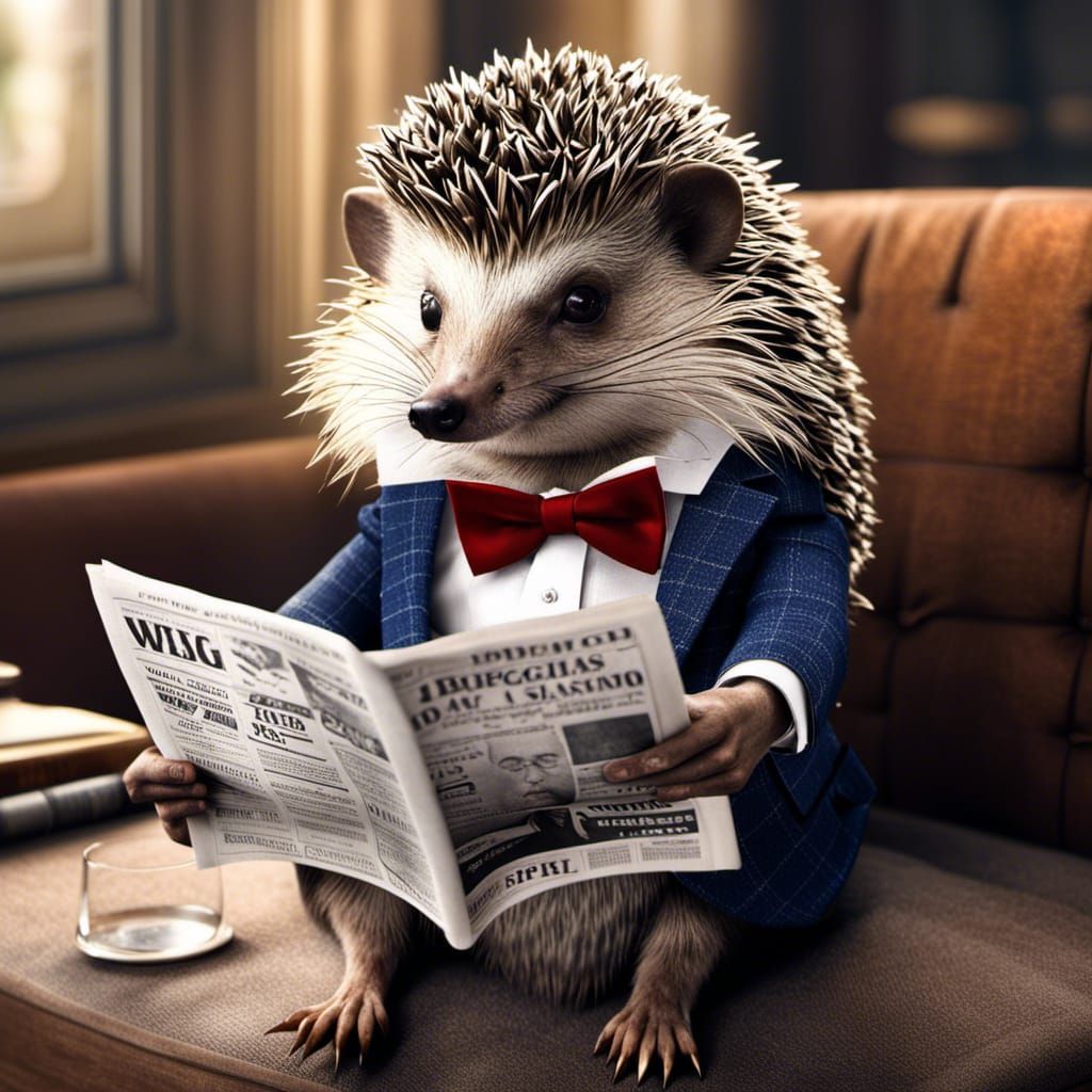 Hedgehog Reads Newspaper in Hyperrealistic Photo
