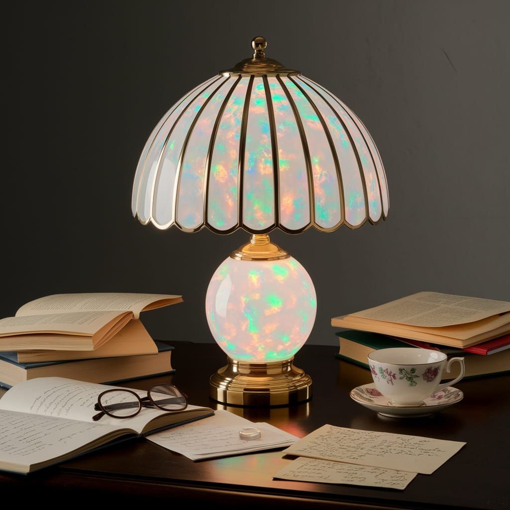 Opal and Brass Table Lamp with Dreamy Glow