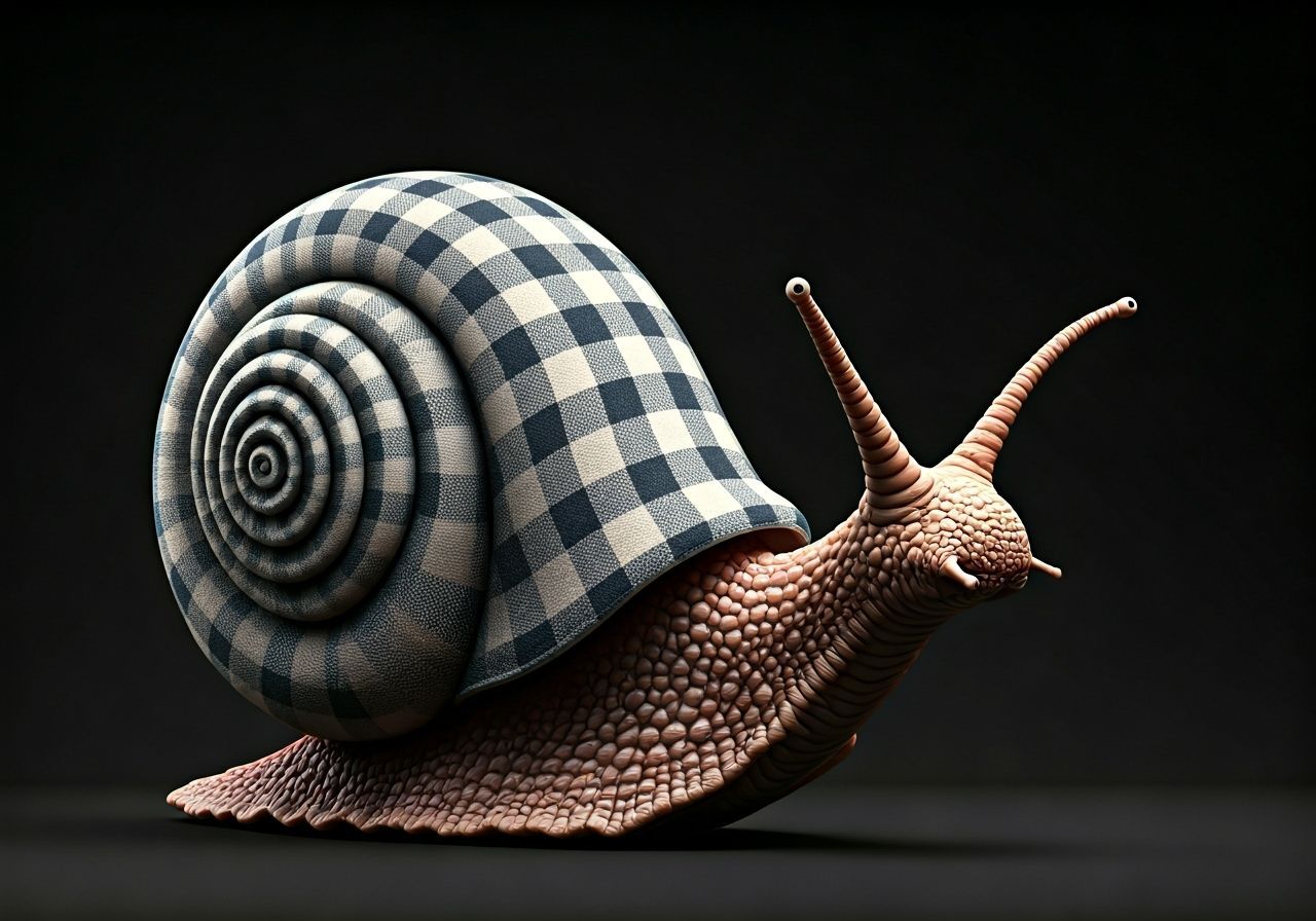 Giant Misunderstood Snail with Gingham Fur and Embroidered T...