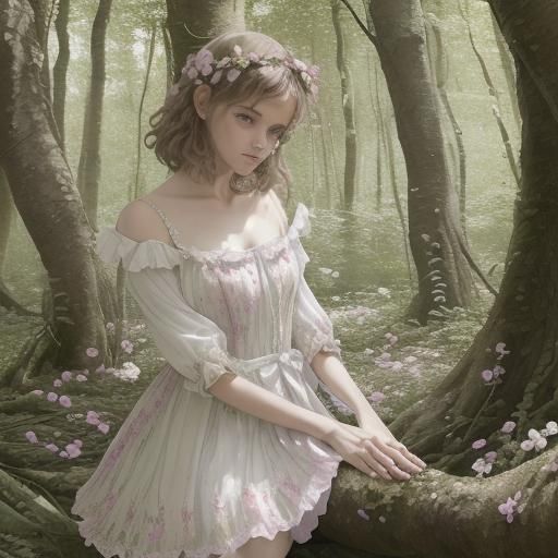 Woman in Embroidered Dress in Forest