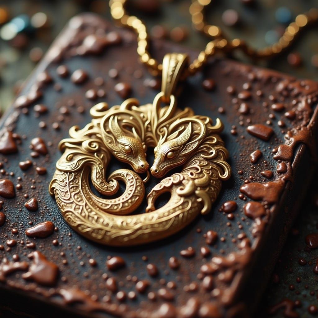 Ancient Golden Amulet with Twin Serpents in Soft Leather Bou...