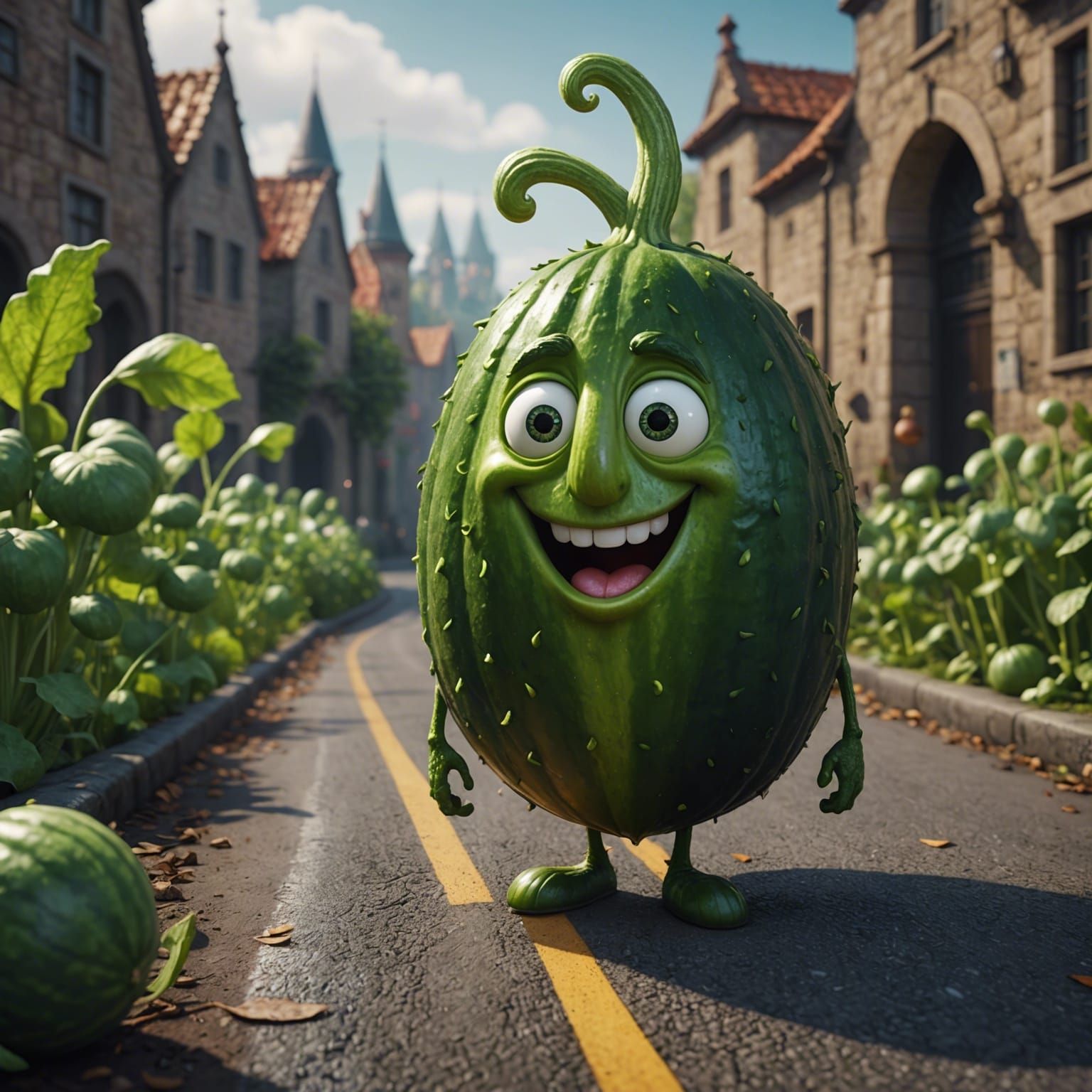 Cucumber Crossing Road: Detailed Matte Painting