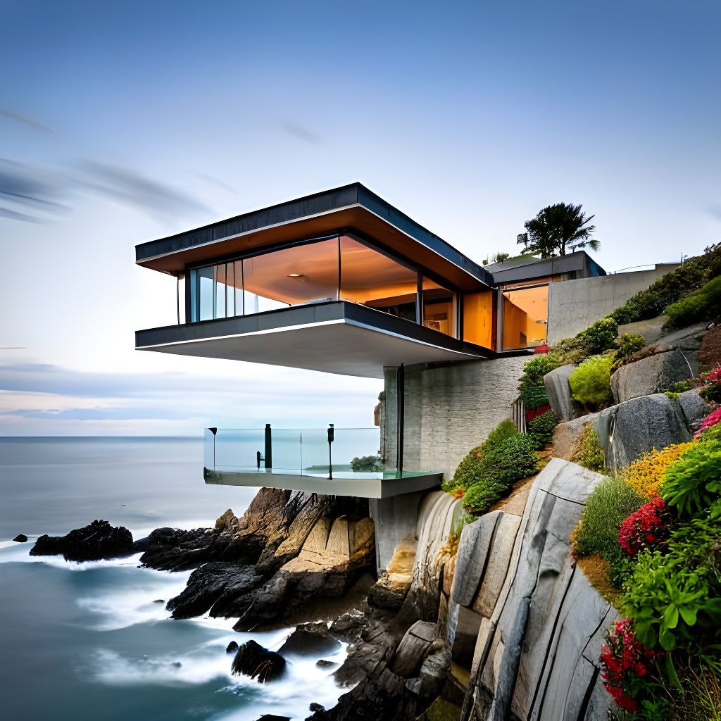 Cantilevered Home Overlooking Ocean Cliff