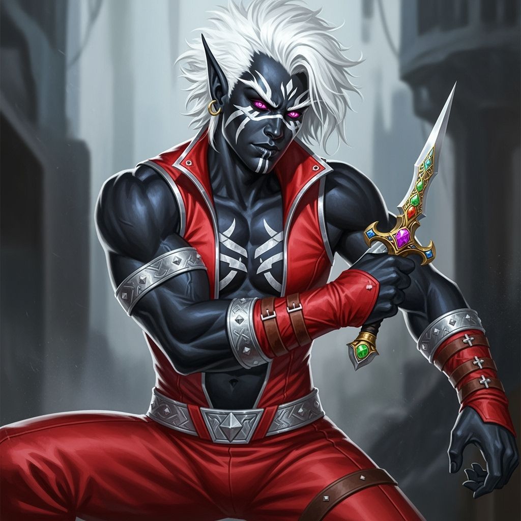 Drow Elf Rogue with Dagger in Frazetta-Stålenhag Style