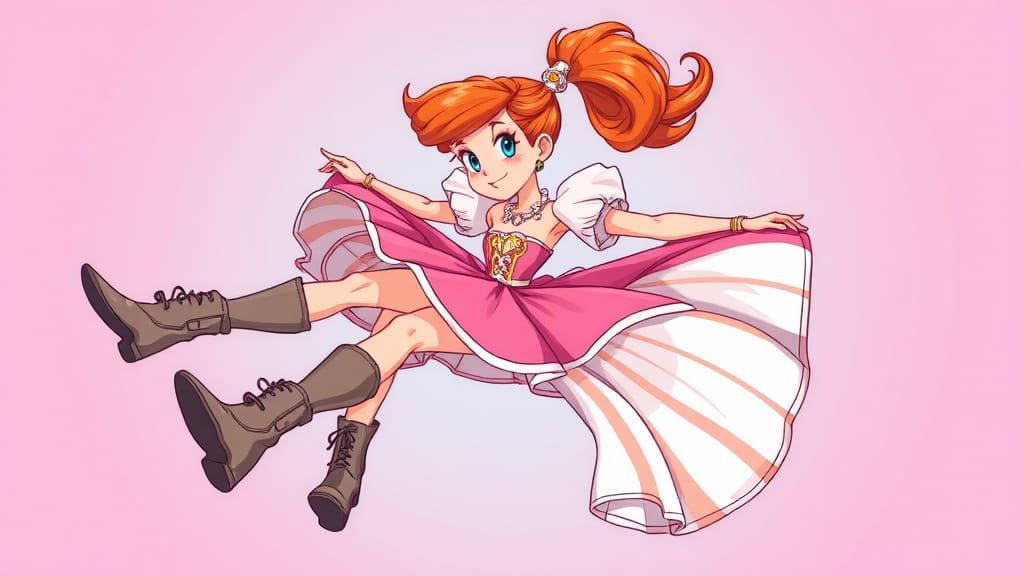 Cartoon Woman Parachuting in Princess Dress