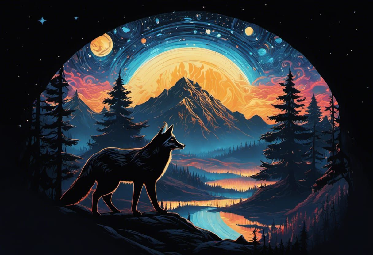 Black Fox Portrait in Gothic Comicbook Style