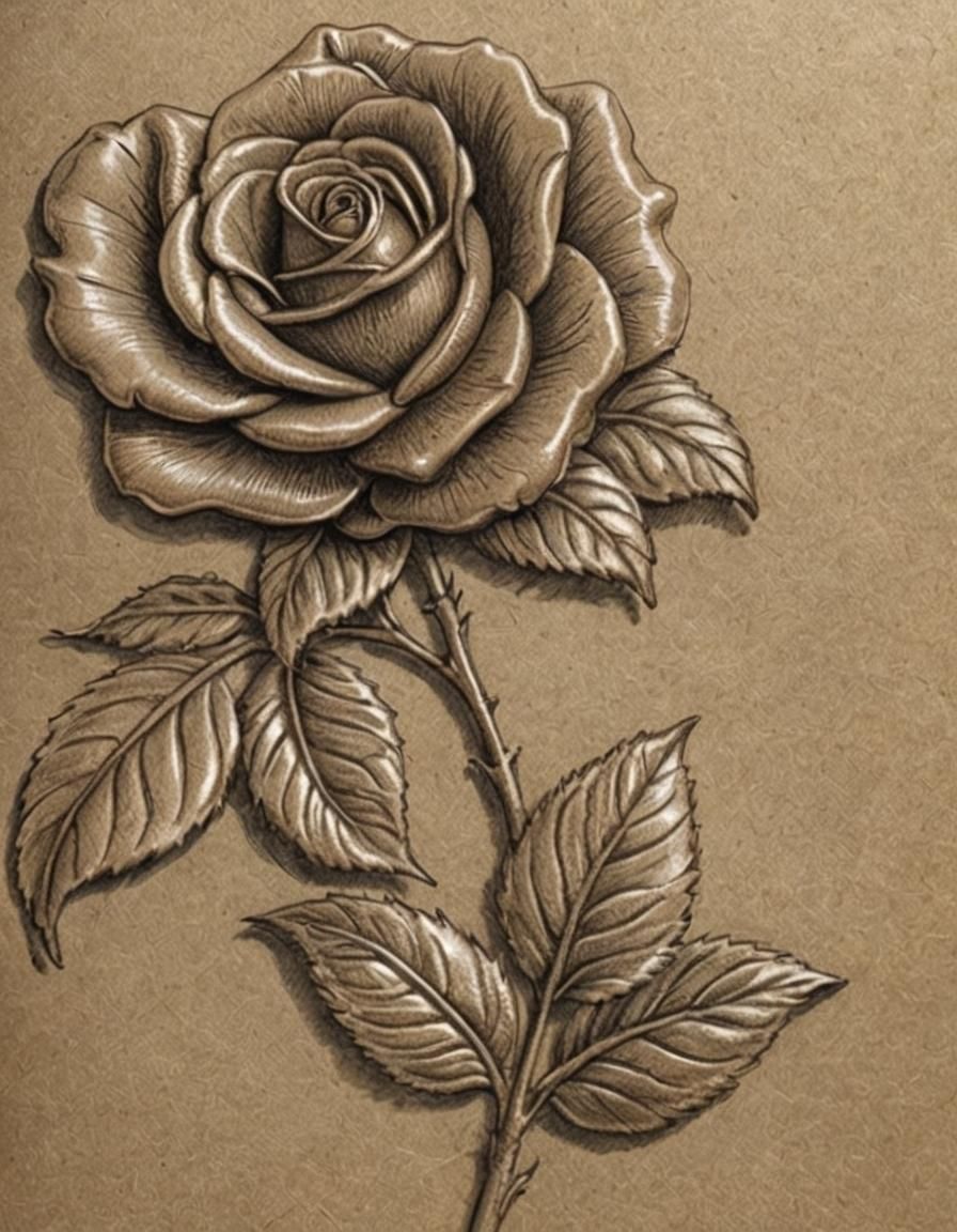 Detailed Sketch of a Tooled Leather Rose