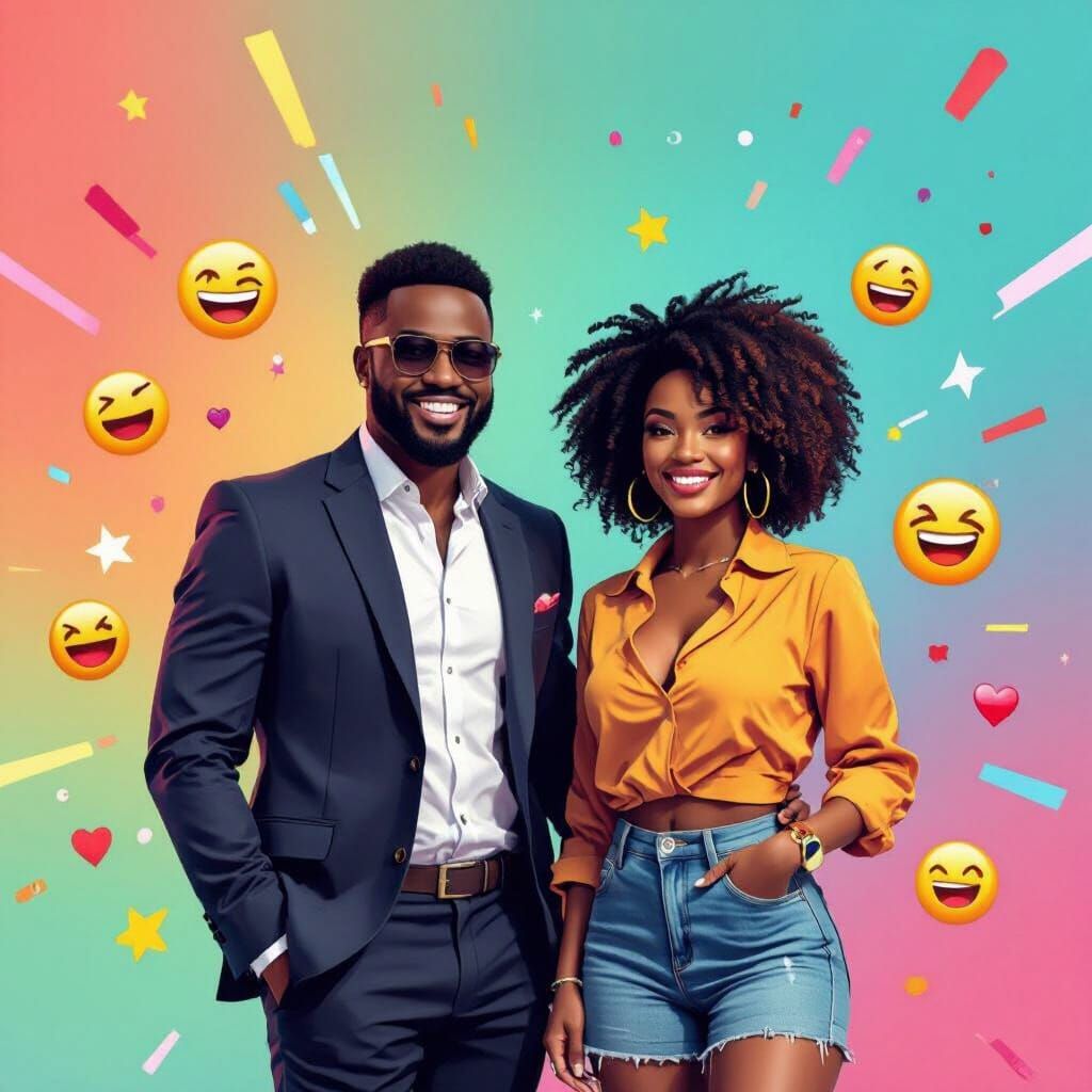 Energetic Live Show Hosts in Digital Art Style