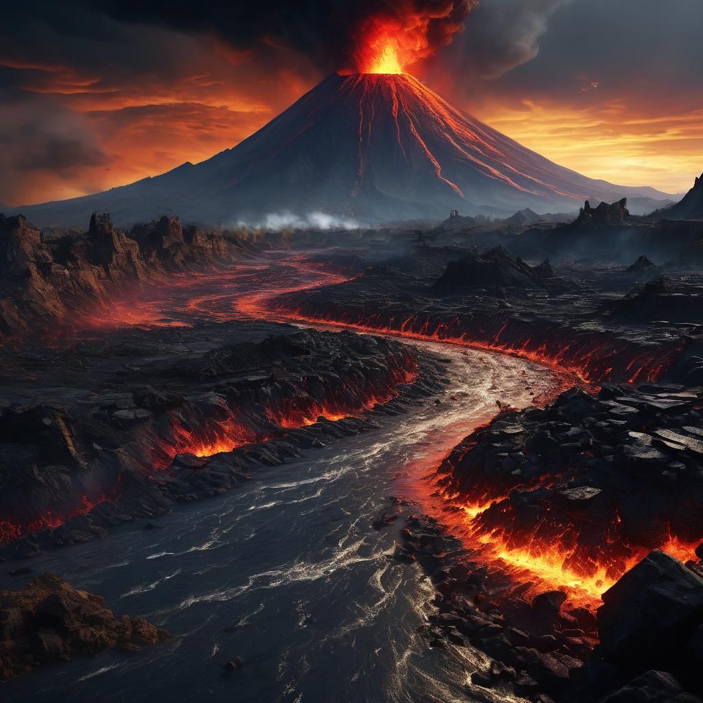 Volcanic Eruption in Apocalyptic Landscape