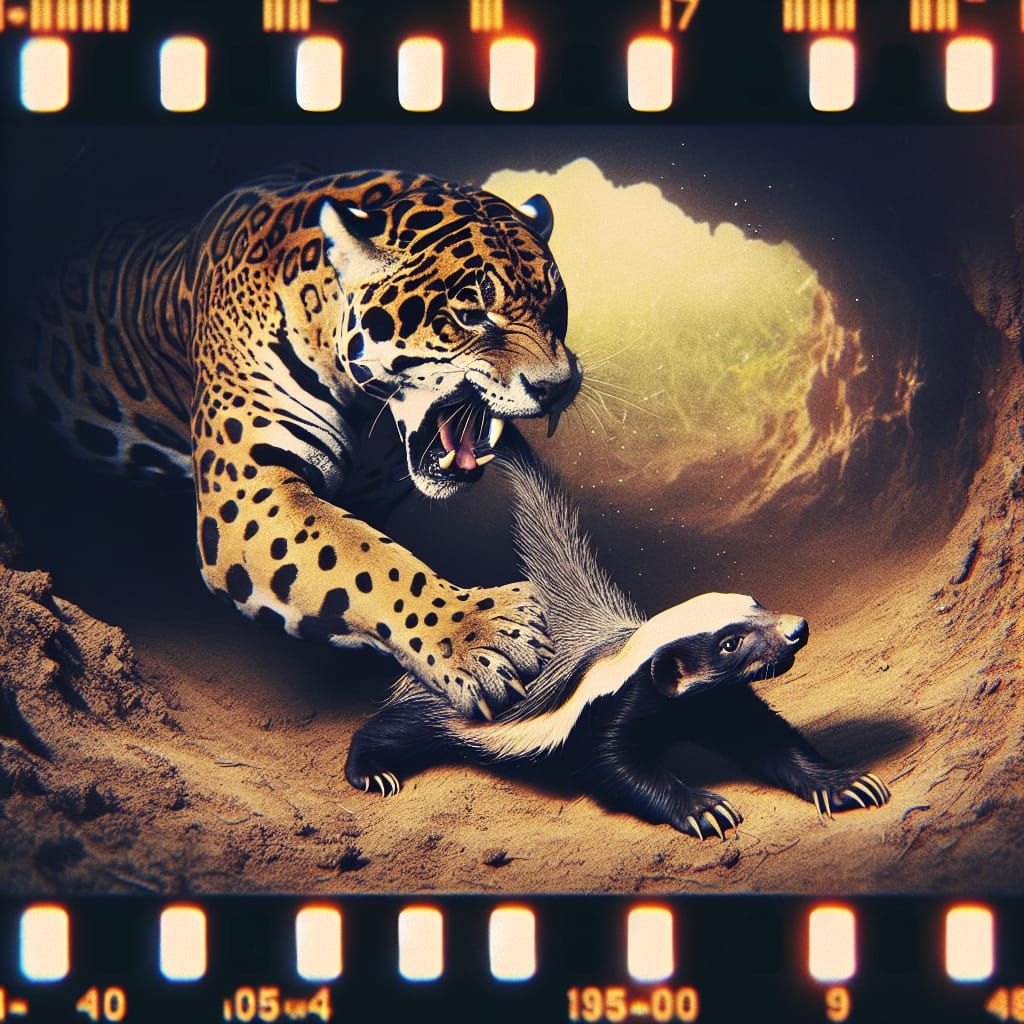 Jaguar Attacks Honey Badger: Cinematic 35mm Film
