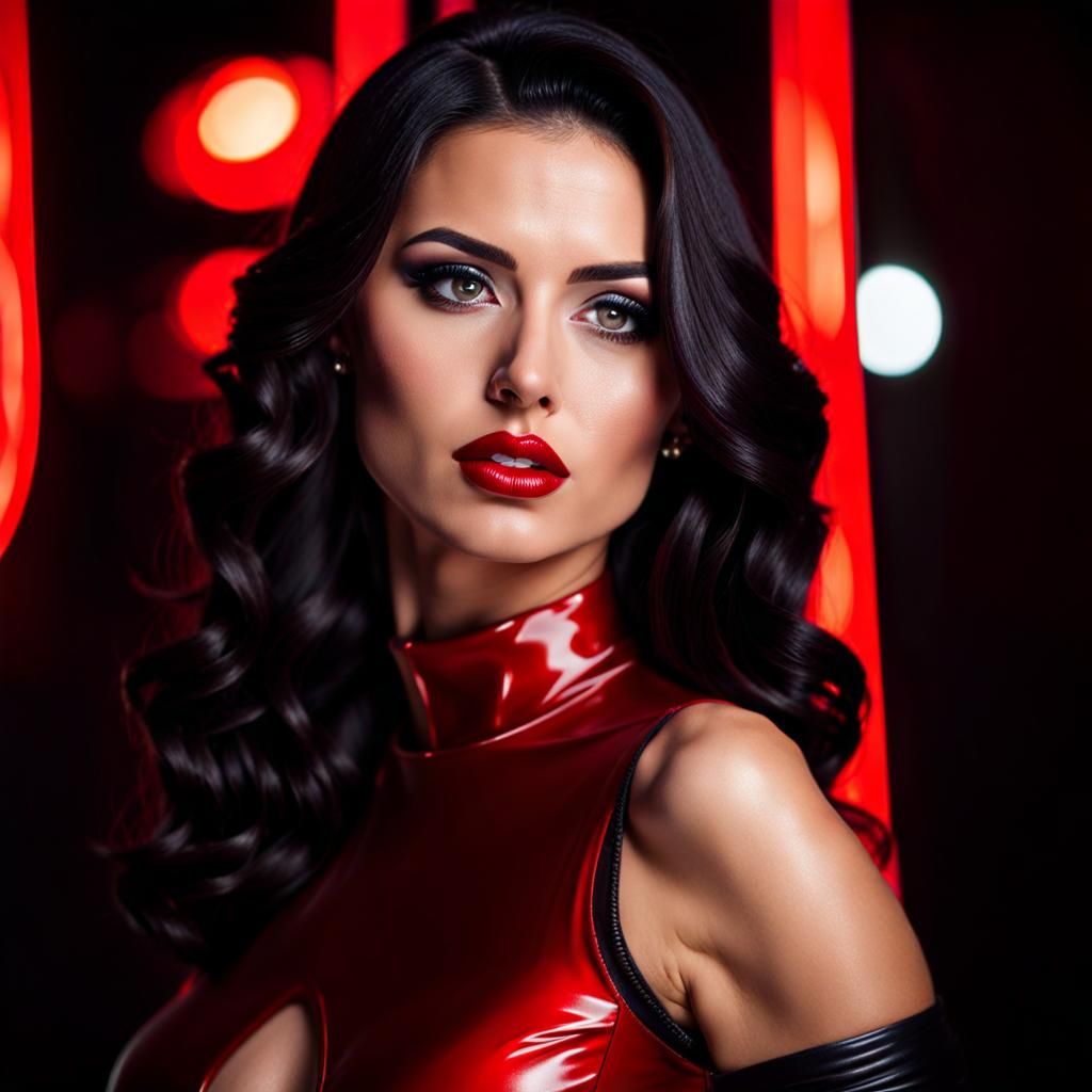 Beautiful Woman in Latex Dress Portrait