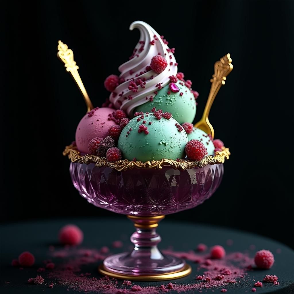 Gothic Ice Cream Sundae in Opulent Digital Art