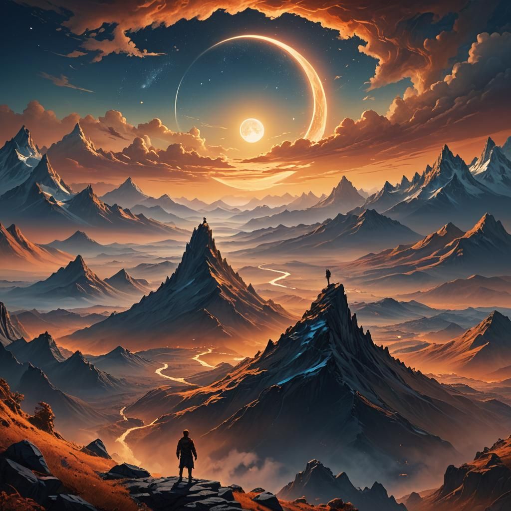 Mystical Mountain Sunrise Panoramic Matte Painting