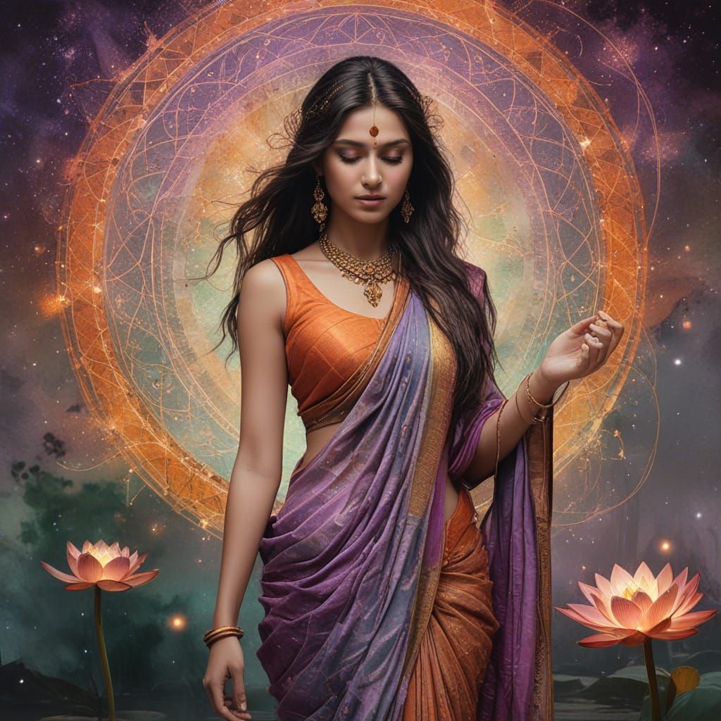 Ethereal Dreams Reflecting in a Cosmic Temple Pond