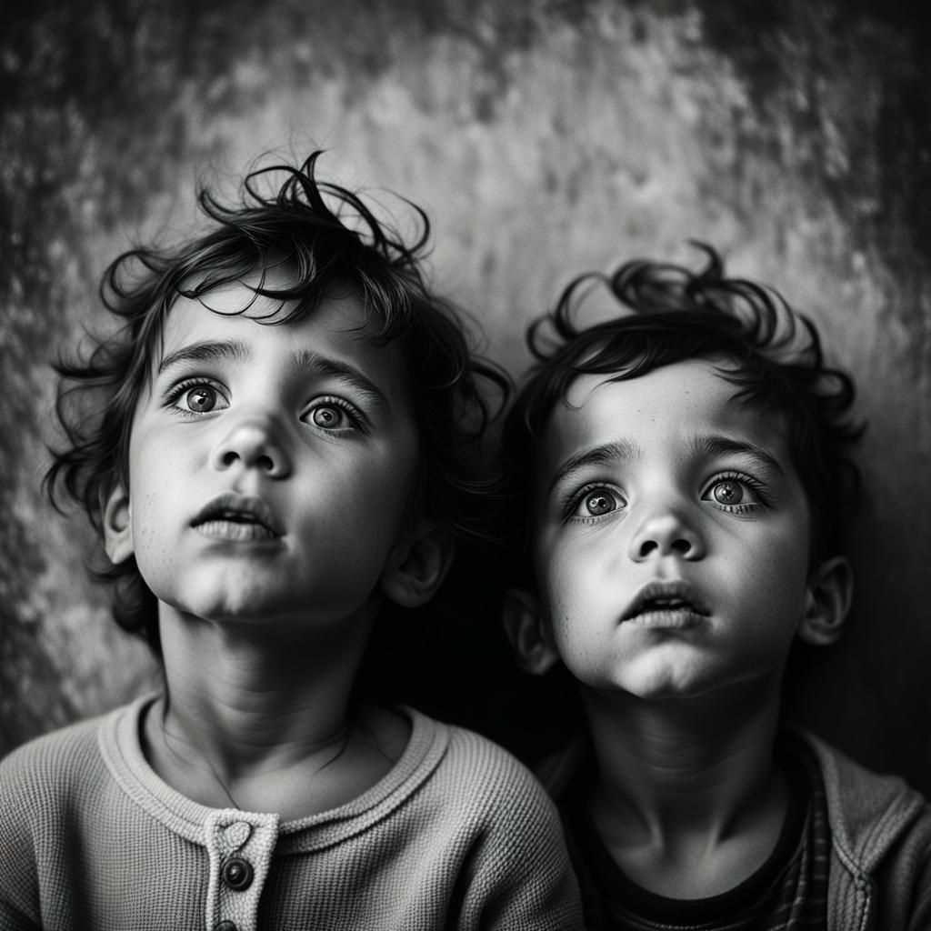 Children's Portrait in Moody Black and White