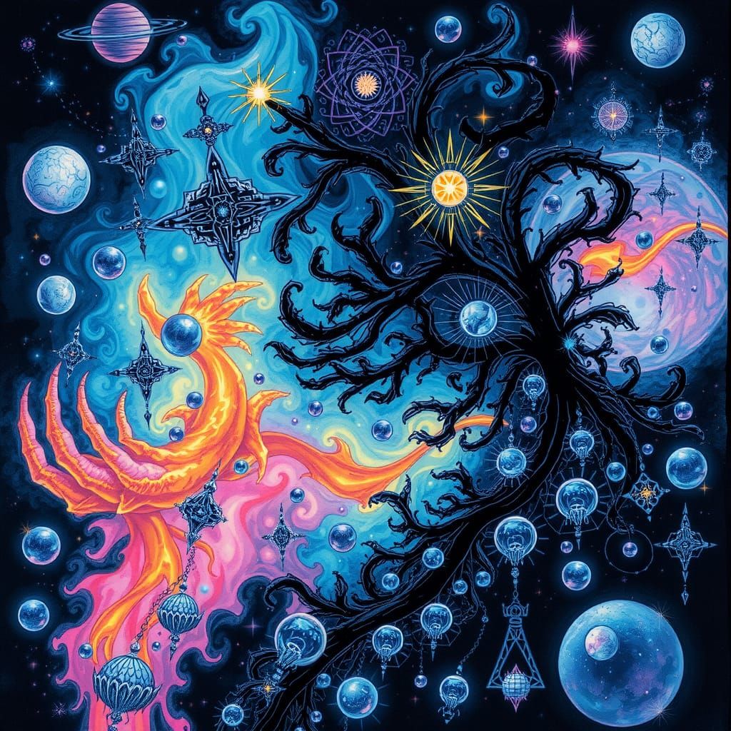 Bioluminescent Nebula in Alcohol Ink Style