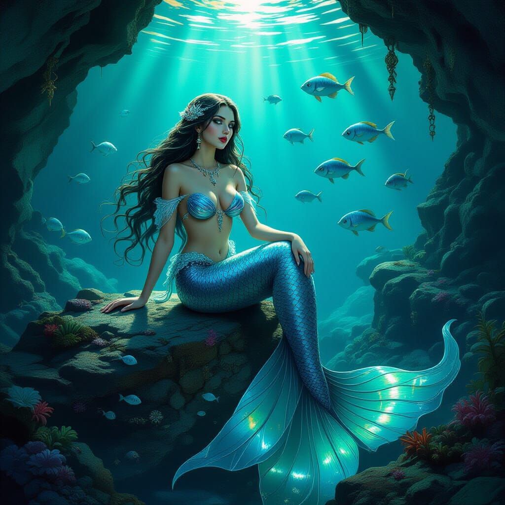 Siren of the Deep: Underwater Enchantress in Art Nouveau Sty...