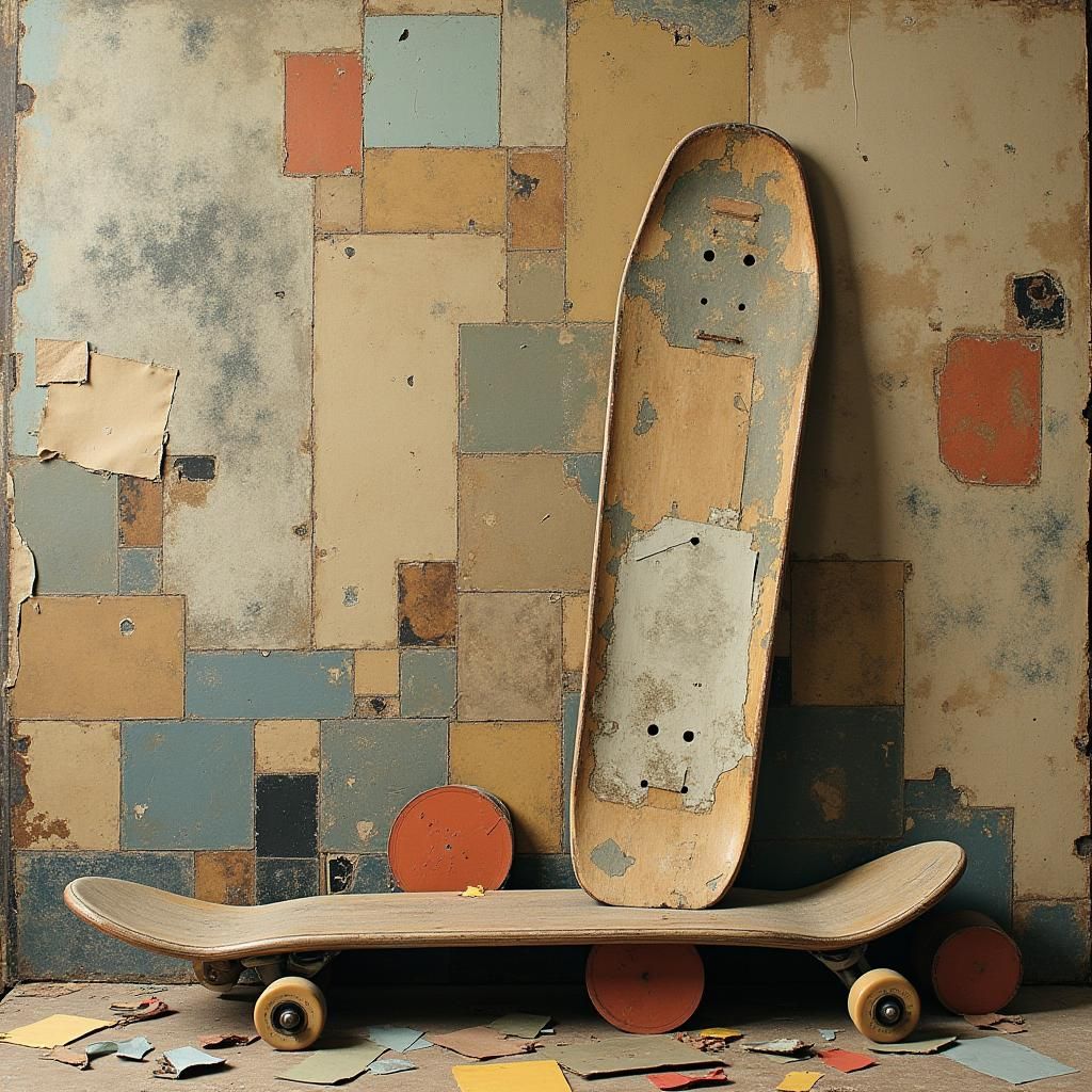 Vintage Skateboard in Dadaist Collage Style