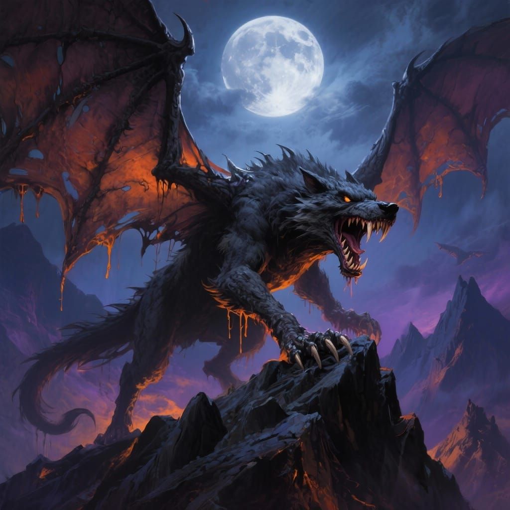 Terrifying Werewolf Dragon Roaring Under Full Moon