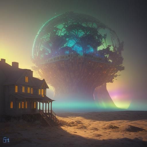 Gingerbread House in a Cubist Fantasy Landscape