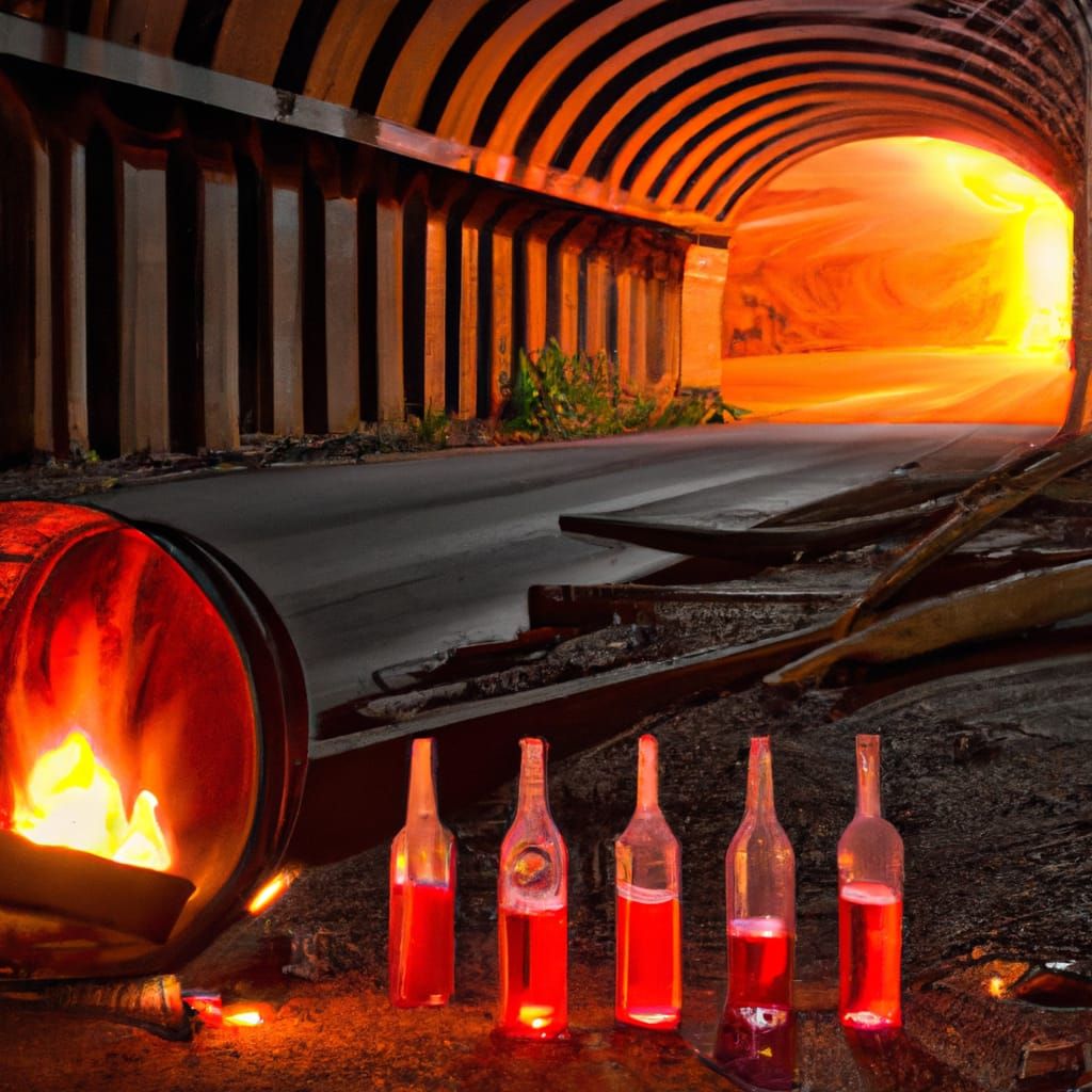 Hyperrealistic Barrel Fire Under Bridge in Graphic Novel Sty...