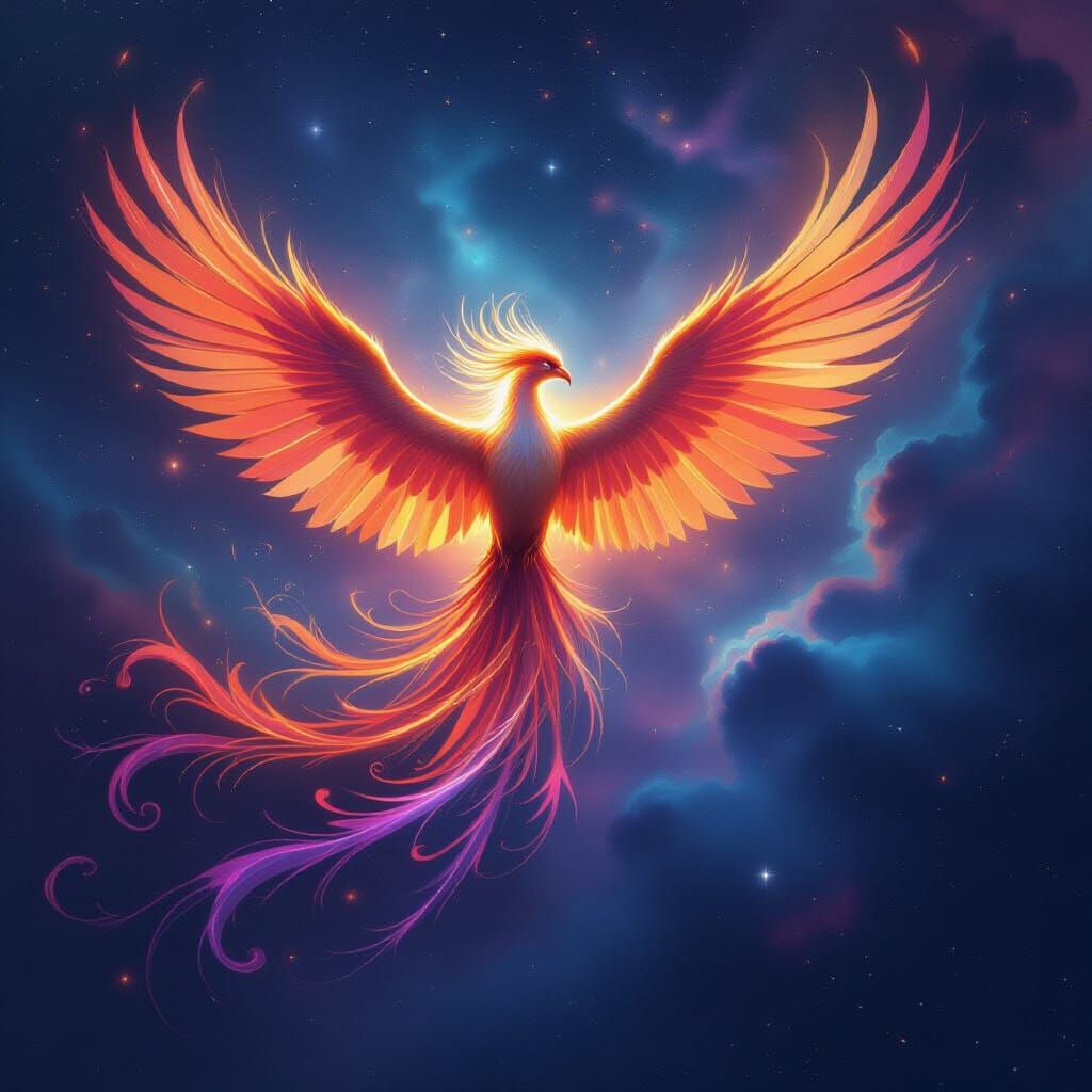 Majestic Phoenix Rises From Cosmic Nebula in Epic Fantasy St...