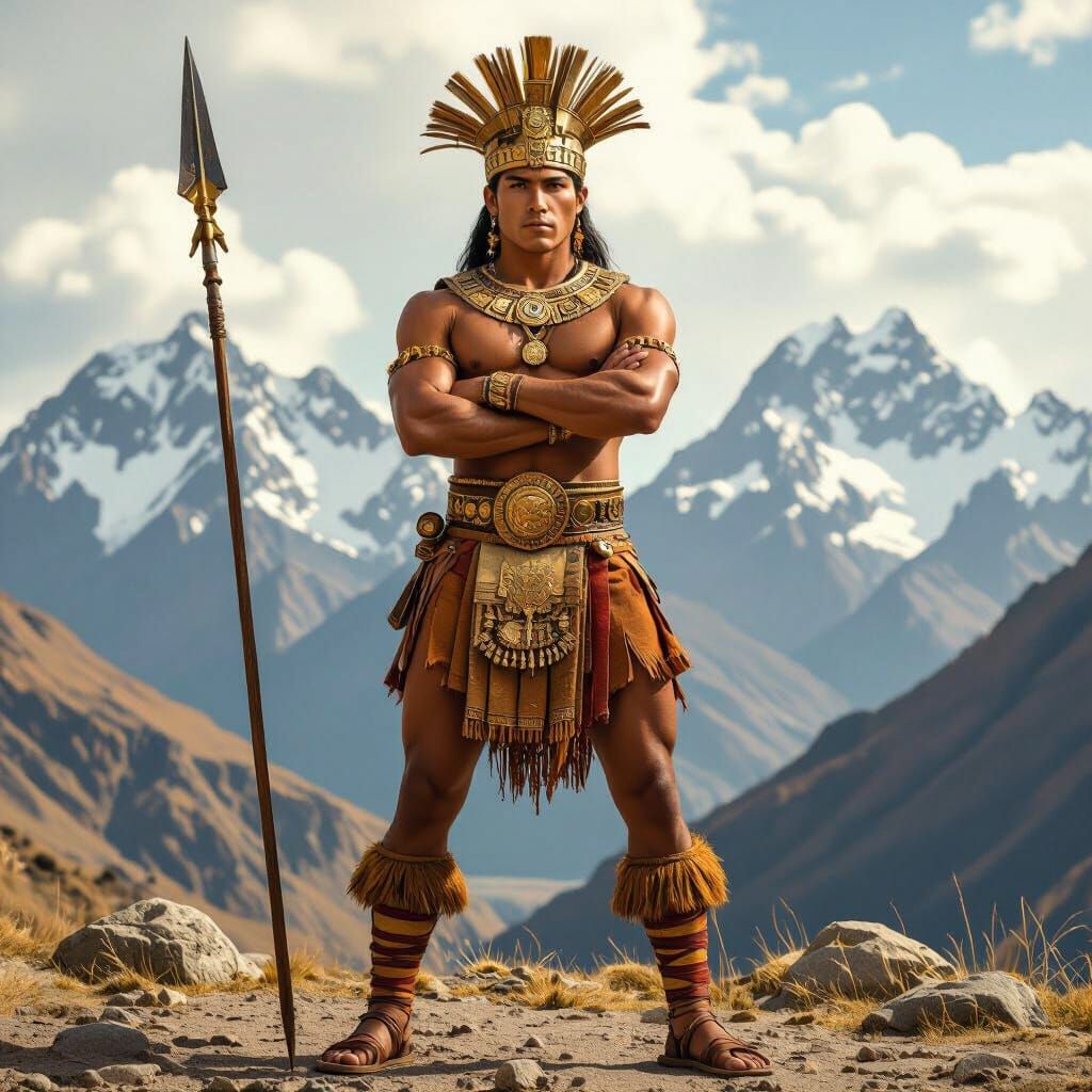 Inca Warrior in Power Pose: Photorealistic Rendering