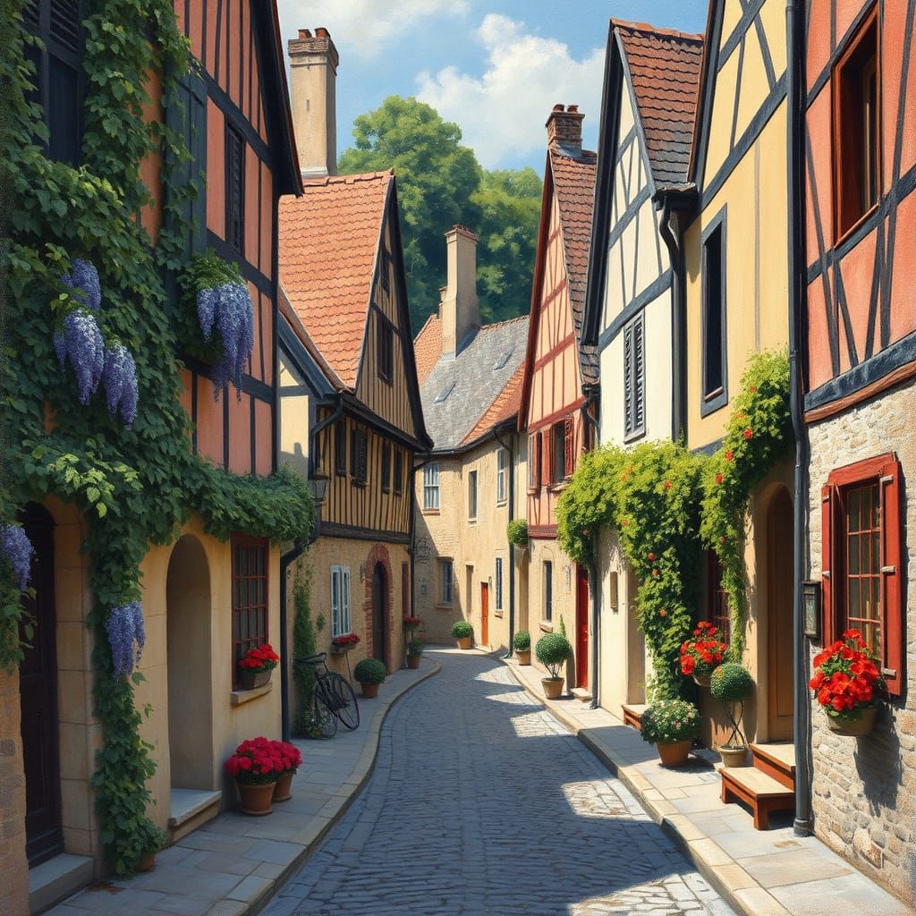 Charming French Village in Impressionist Style