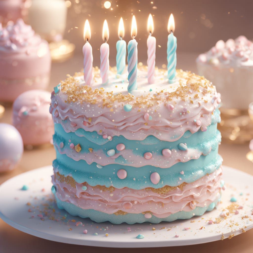 Hyper-Realistic Birthday Cake in 3D Anime Style