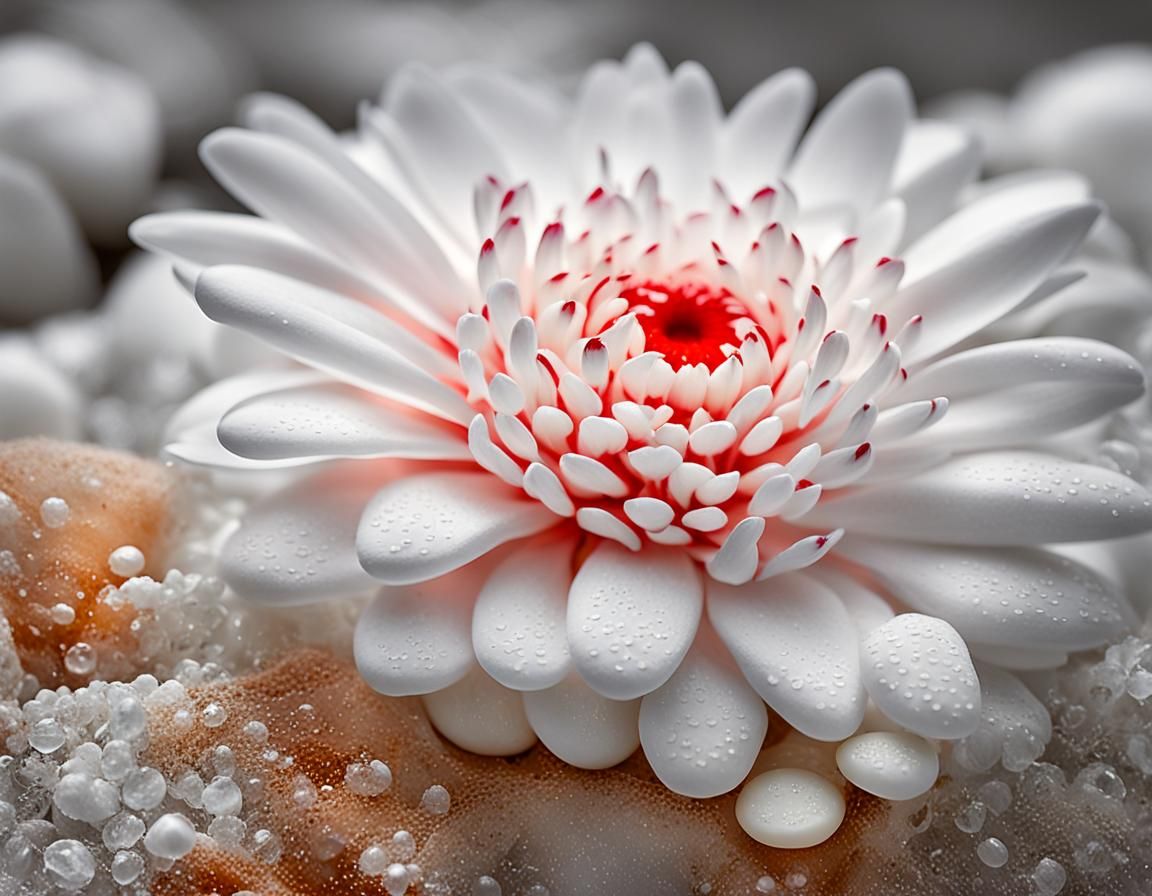 Macro Photo of Red Flower on White Stones