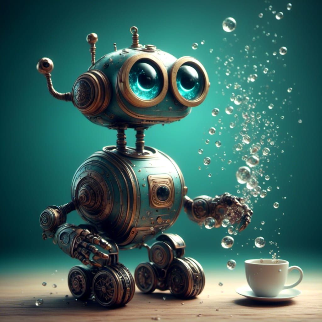 Adorable Robot Butler: AI-Generated Image