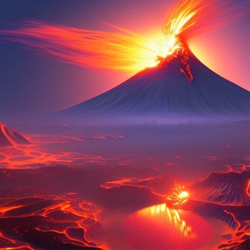 Volcano Eruption at Sunset: Fantasy Concept Art