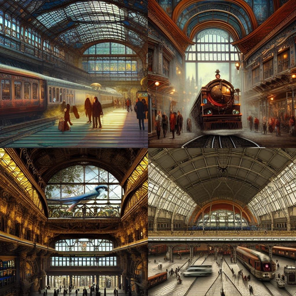 Magical Retro-Futuristic Train Station in Digital Art