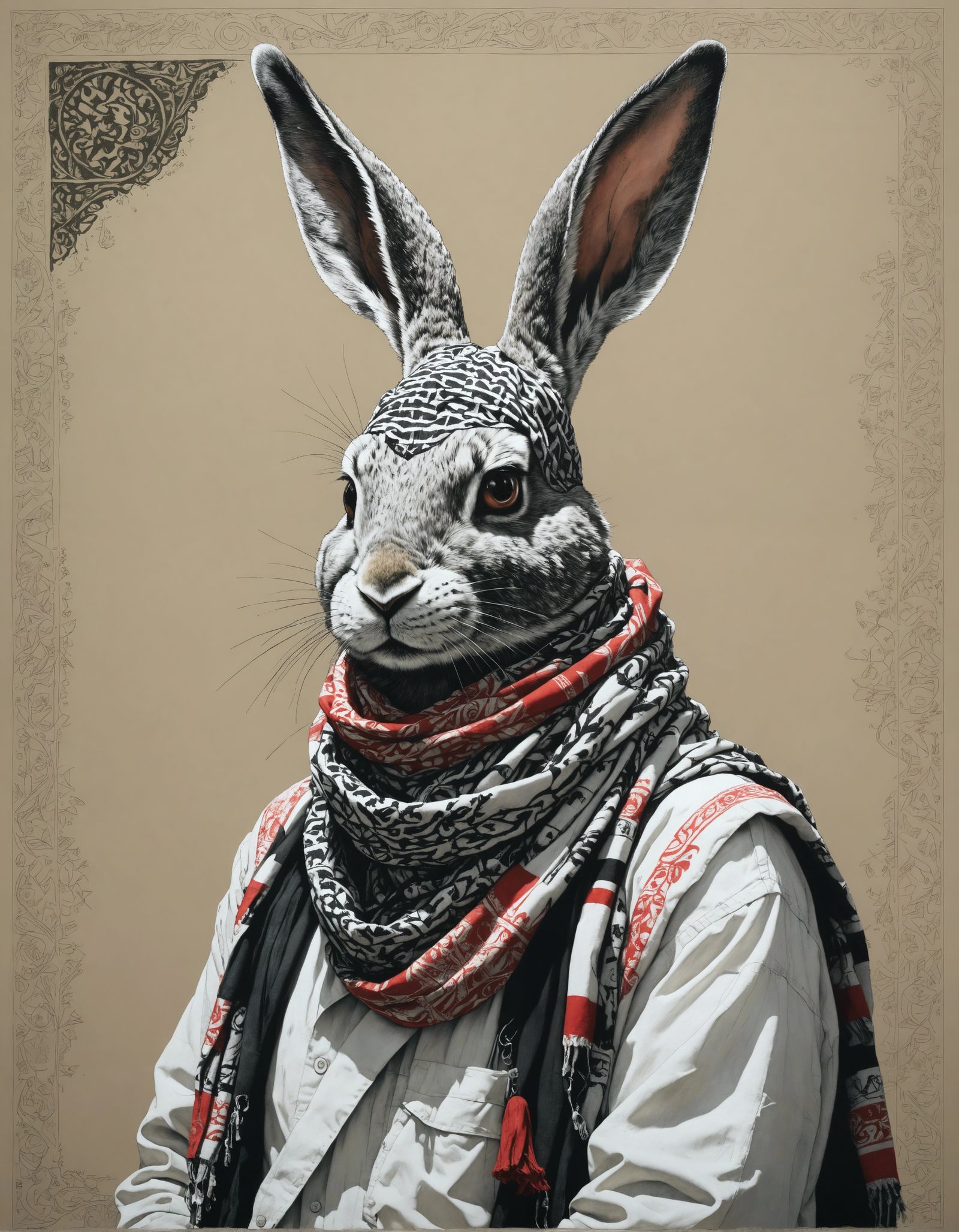 Rabbit in Keffiyeh with Intricate Art Details