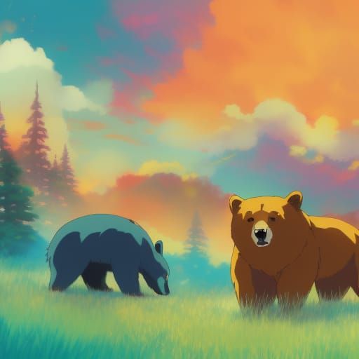 Studio Ghibli Bears in Anime Key Visual Style