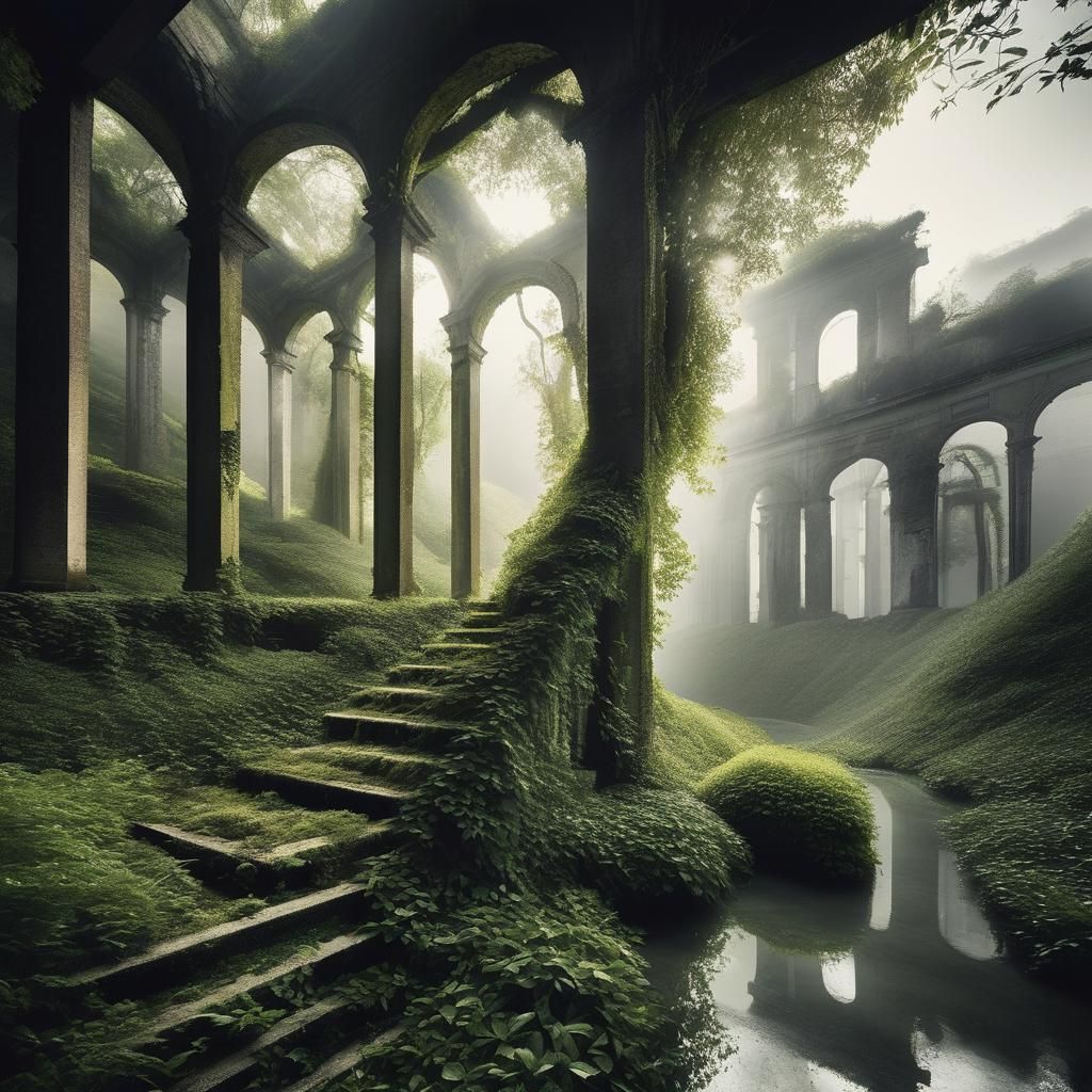 Abandoned Factories Reclaimed by the Wilderness in Intricate...