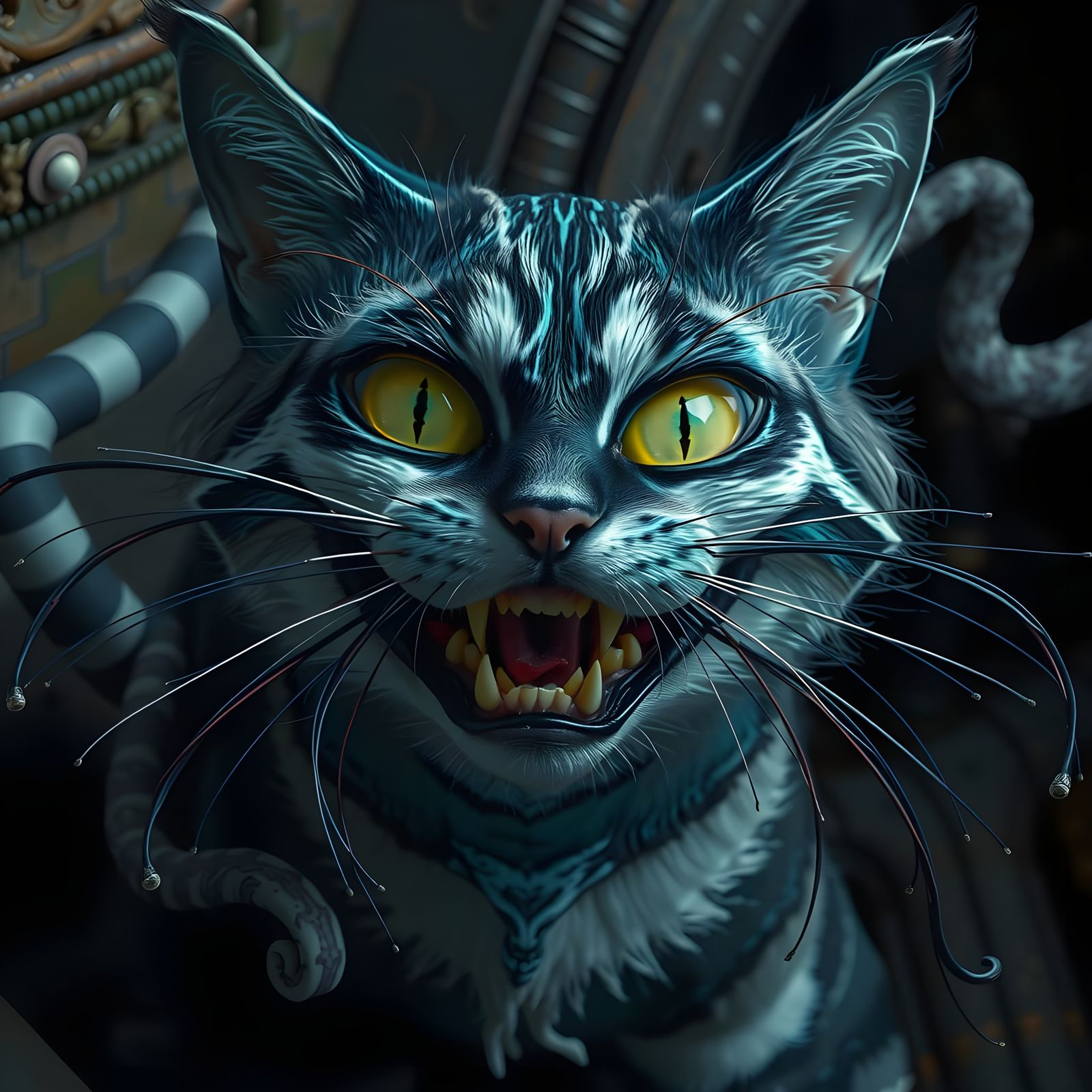 Eldritch Cheshire Cat in Intricate Horror Style