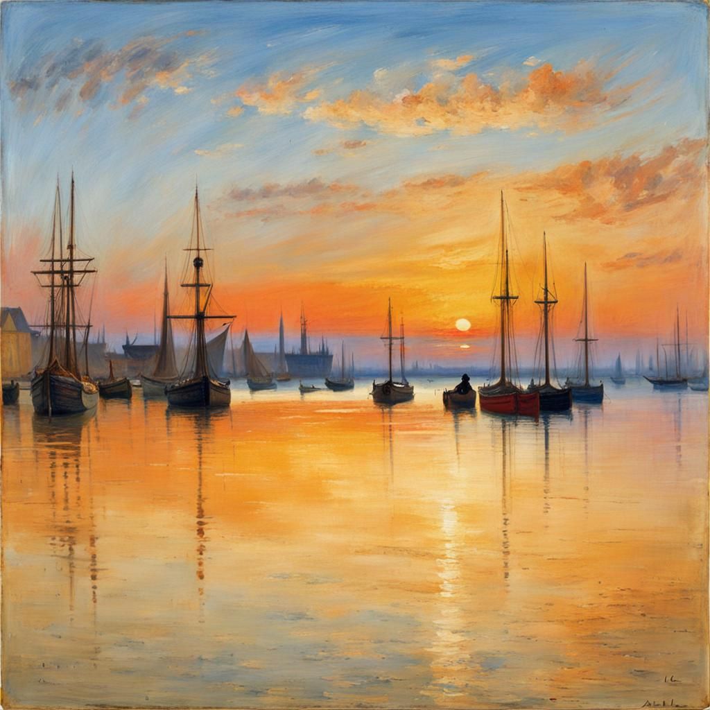 Danish Harbor in Evening Light: Romantic Impressionism