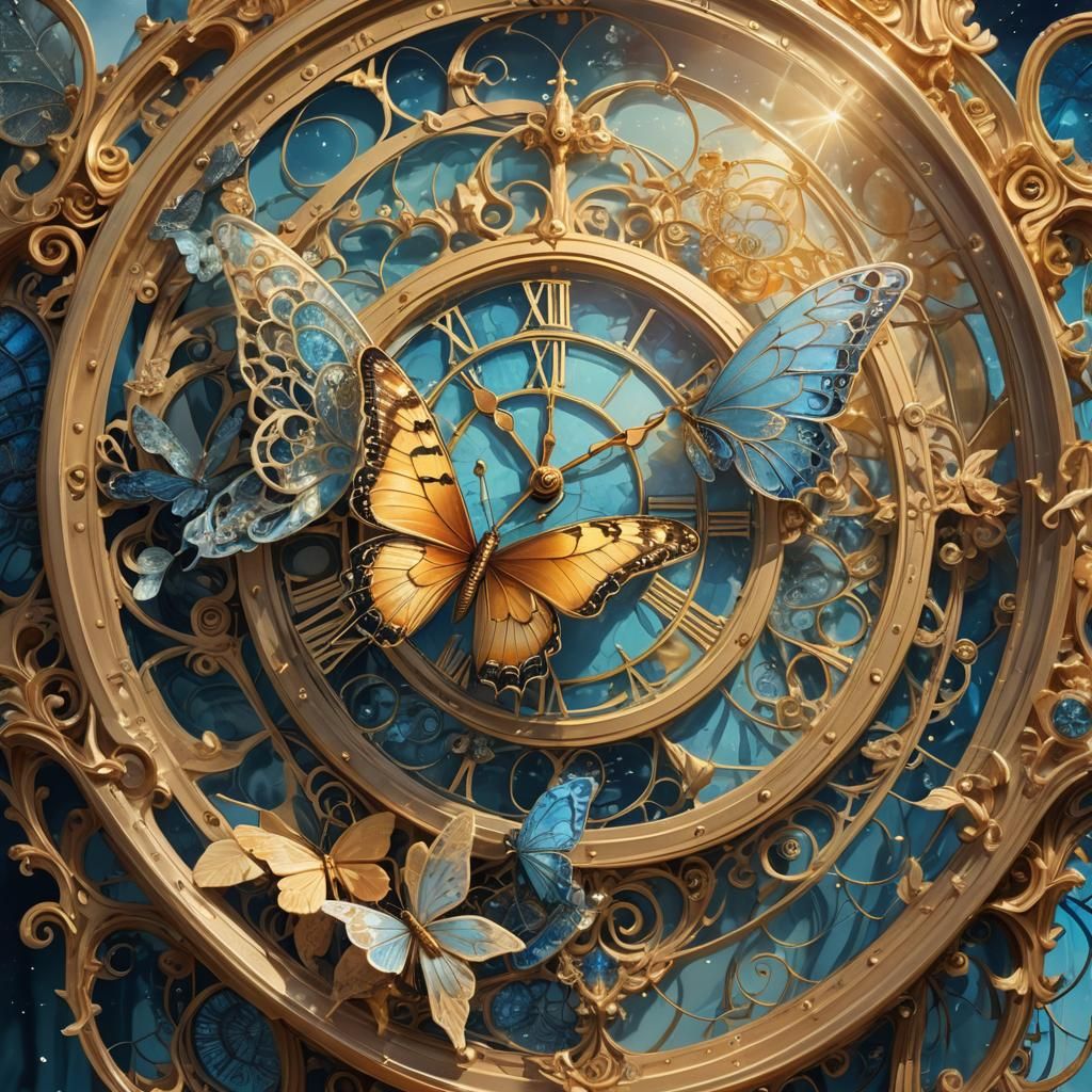 Butterfly Emerges from Clock in Surreal Fantasy Art