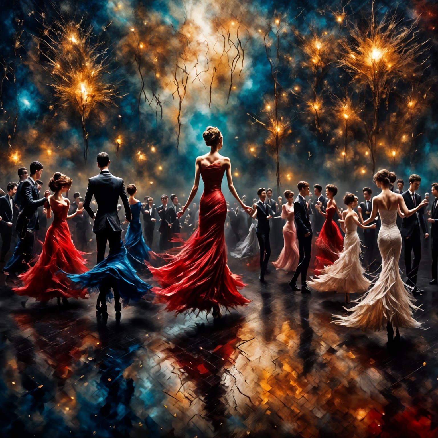 Vibrant Oil Painting of a Charity Ball