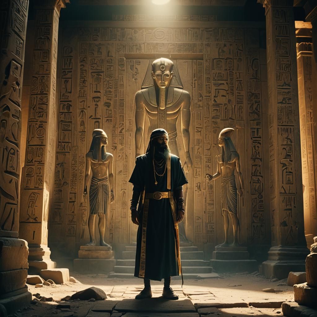 Thoth and Bentheseicyme in Abandoned Temple: Film Noir