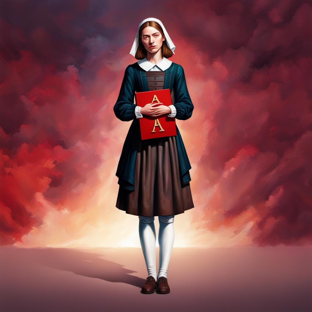Hyperrealistic Puritan Girl with Scarlet Letter