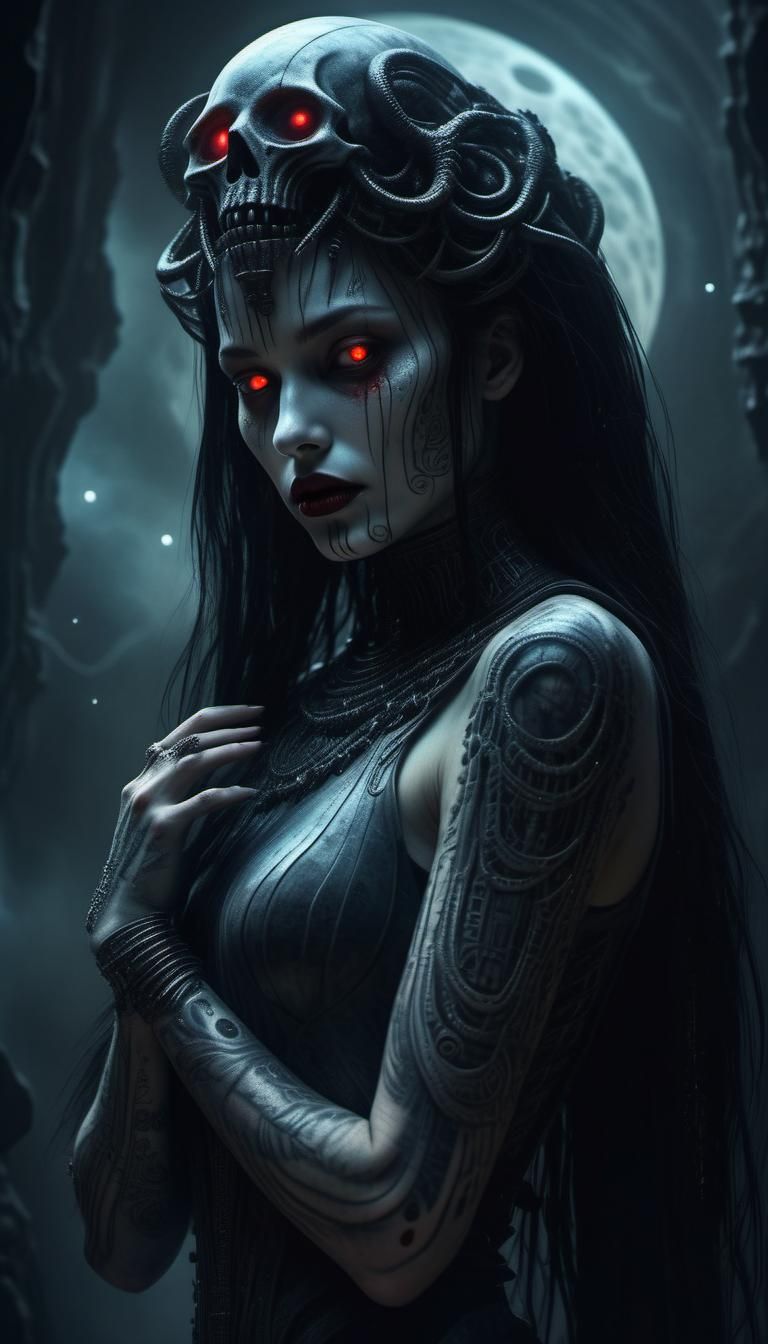Eerie Dark Fantasy Woman in Digital Art Style